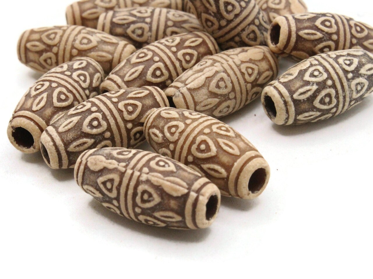 15 22mm Dark Brown Patterned Tube Plastic Large Hole Beads